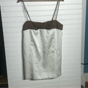 NEW WITHOUT TAGS FREE PEOPLE VERANO MINI DRESS BROWN IVORY SATIN SHIFT SIZE M